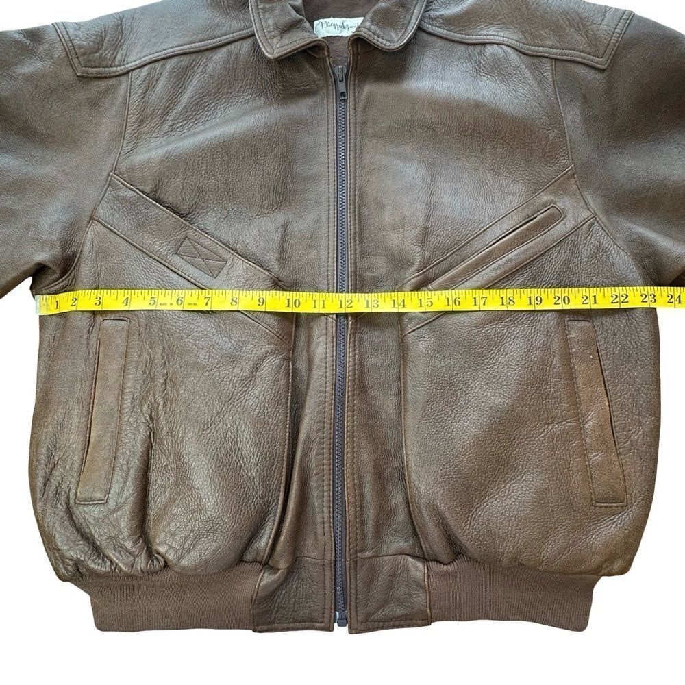 PHILIPPE MONET Vintage Brown Leather Zip Front Bomber Jacket Size 42 - Picture 7 of 16